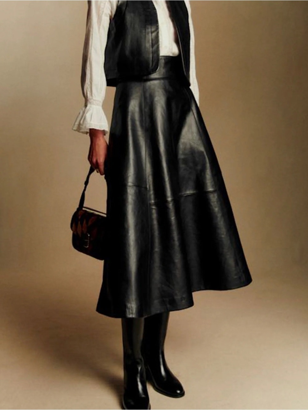 Sézane Yasmine Noir Black Long Leather Skirt